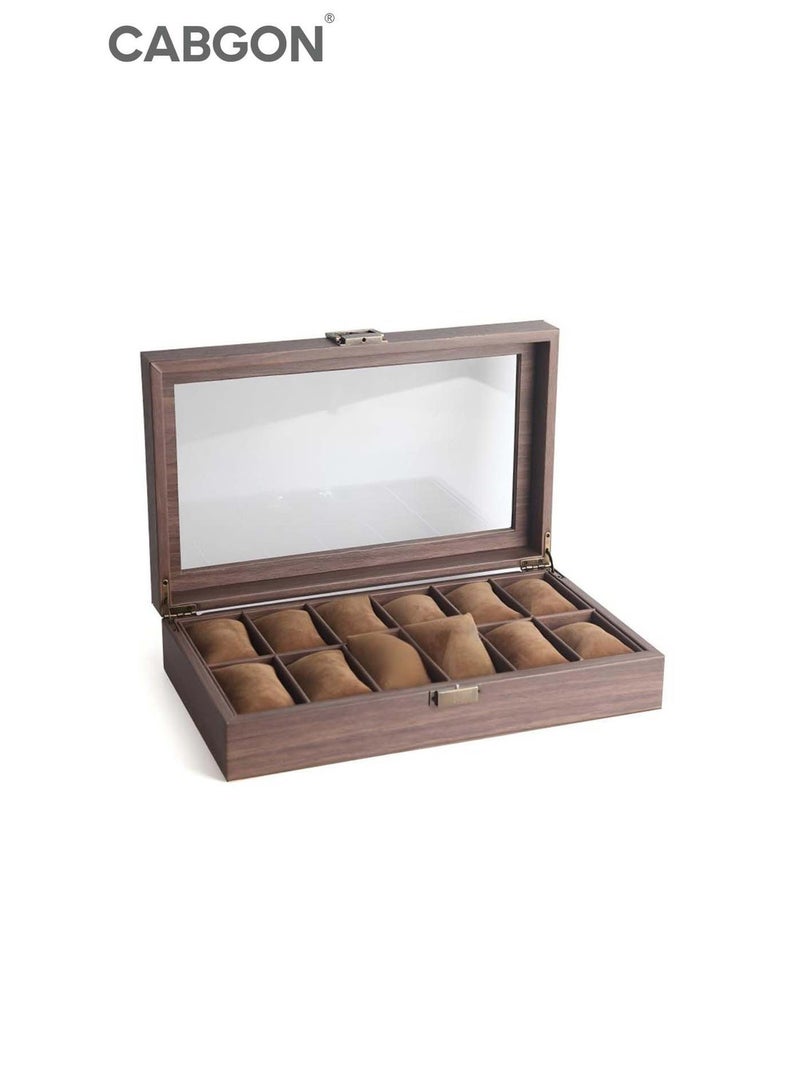 كابجون Men's Luxury Watch Box Organizer,Premium Wood-Grain PU Leather Watch Storage Box - Image 2